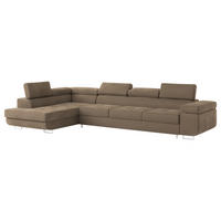 ECKSOFA VICENTE Beige Velours-Stoff mit Schlaffunktion - Beige, Holz (346/202cm) - MASSENO