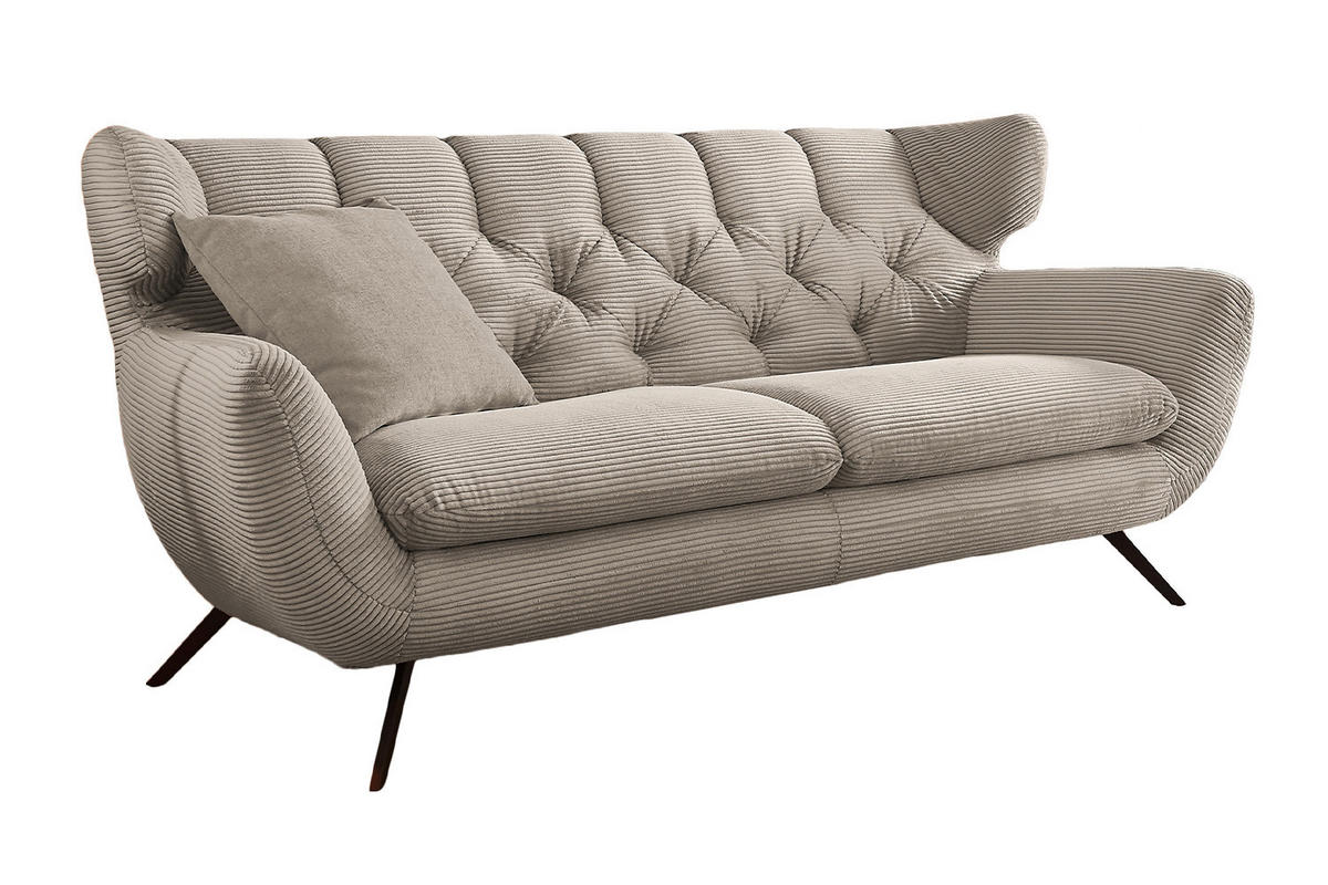 SOFA CHARME Grau Cord - Greige/Schwarz, Textil/Metall (200/94/95cm) - KAWOLA