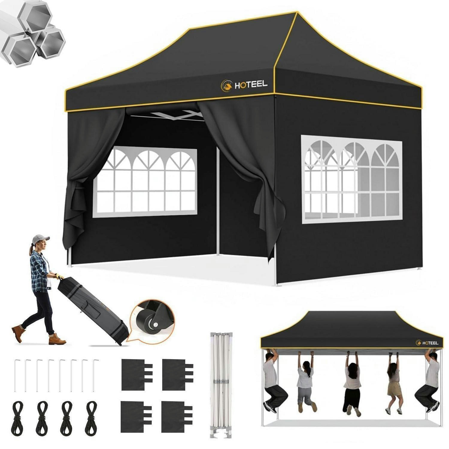 FALTPAVILLON 3x4,5m Schwarz Wasserdicht Stabil Sechskant-Gestell - Schwarz, Textil (300/342/450cm)