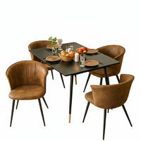 ESSGRUPPE mit ausziehbarem Esstisch, goldenen Beinen und 4 Schalensesseln in Wildlederoptik, Schwarz - Multicolor/Schwarz, Metall (46/74.5/43cm) - Meubles Cosy