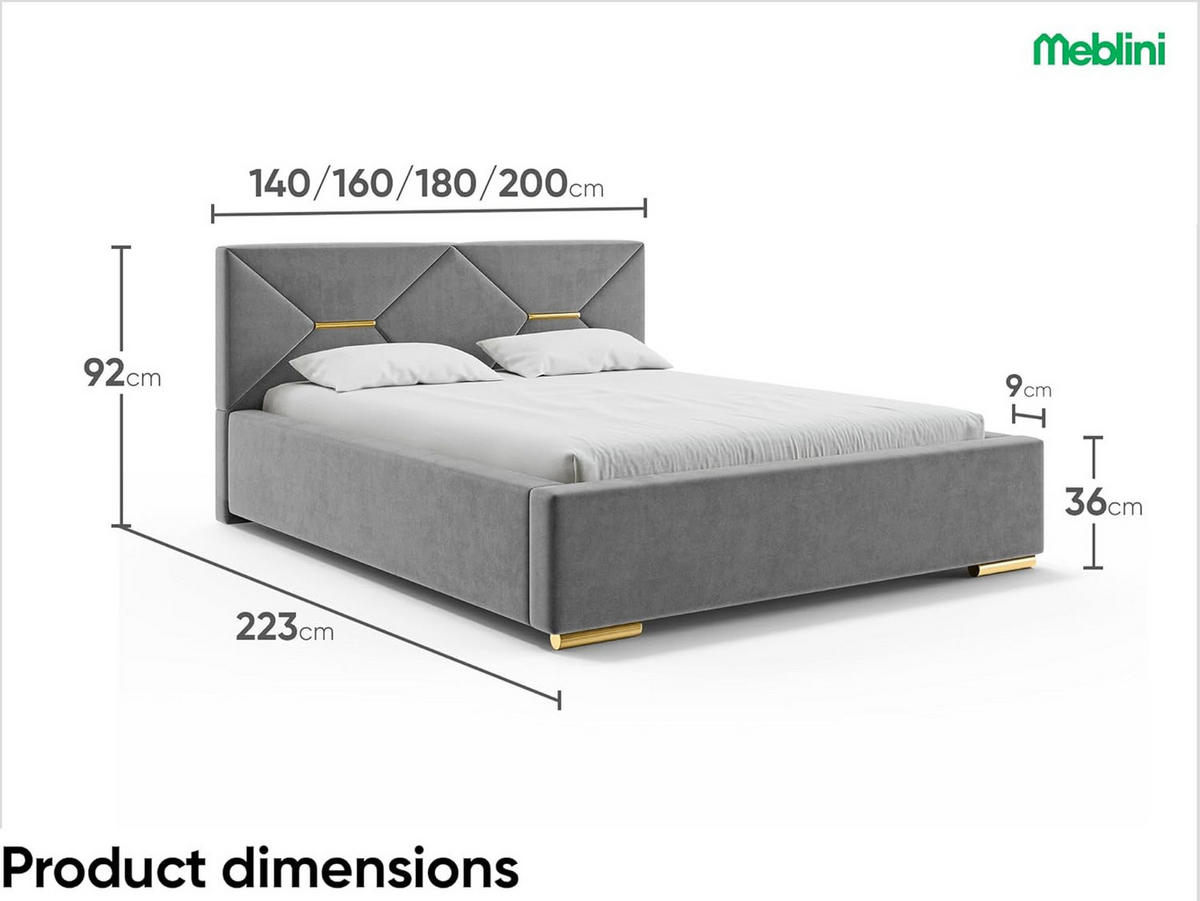 BETT LIZZY - Goldfarben/Grau, Holzwerkstoff (120/200cm) - Meblini