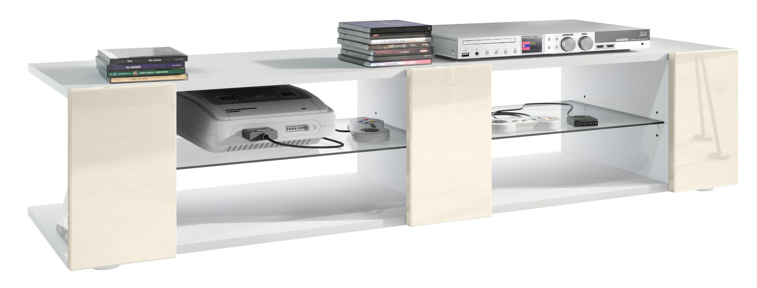 LOWBOARD Movie Fronten in Creme Hochglanz - Creme, Holzwerkstoff (134/29/39cm) - Vladon