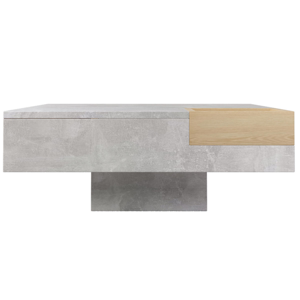COUCHTISCH 72/72/30 cm in Betongrau und Holzfarbe aus Spanplatte mit Aufbewahrungsbox - Grau, Holzwerkstoff (72/72/30cm) - OKMYHOME