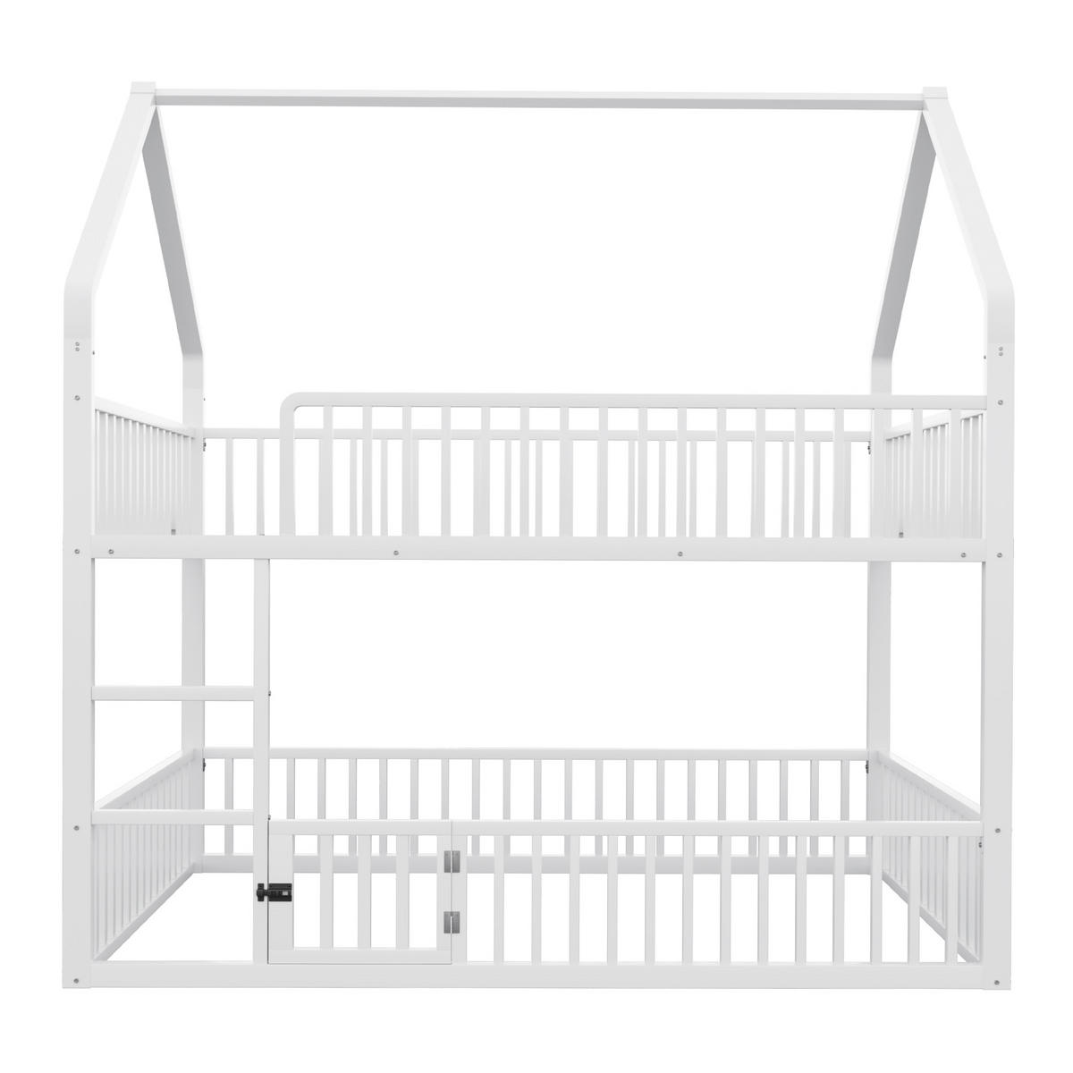 ETAGENBETT 140/200 cm Weiß aus Metall mit Haus-Design und Sicherheitsgeländern - Weiß, Metall (140/200cm) - OKWISH