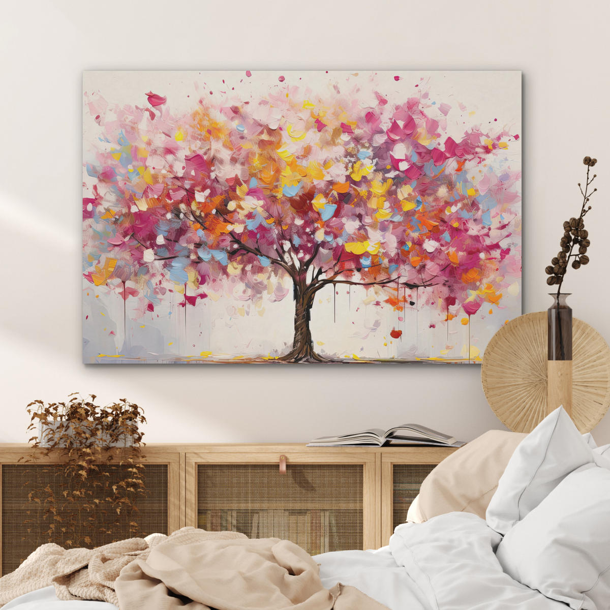 AKUSTIKBILD Aquarell - Baum - Kunst - Abstrakt Akustikpaneele 90x60 cm - Multicolor, Kunststoff (90/60/0.9cm) - MuchoWow