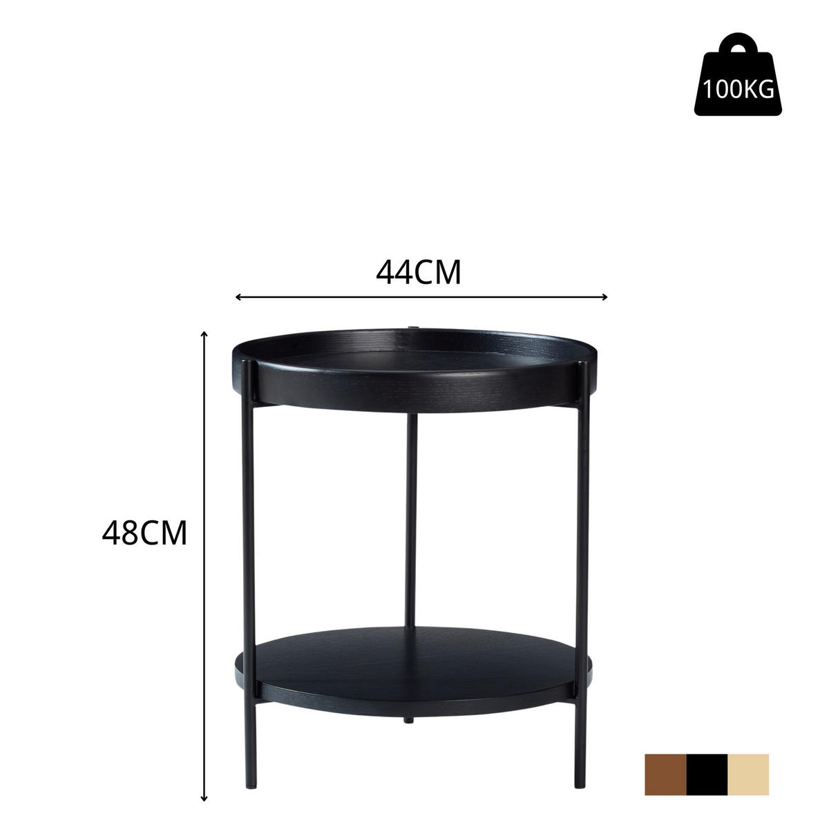COUCHTISCH 2er-Set rund 2-stufig Ø 69 cm Holz/Metall Schwarz - Schwarz, Holz (44/44/48cm) - Meubliv