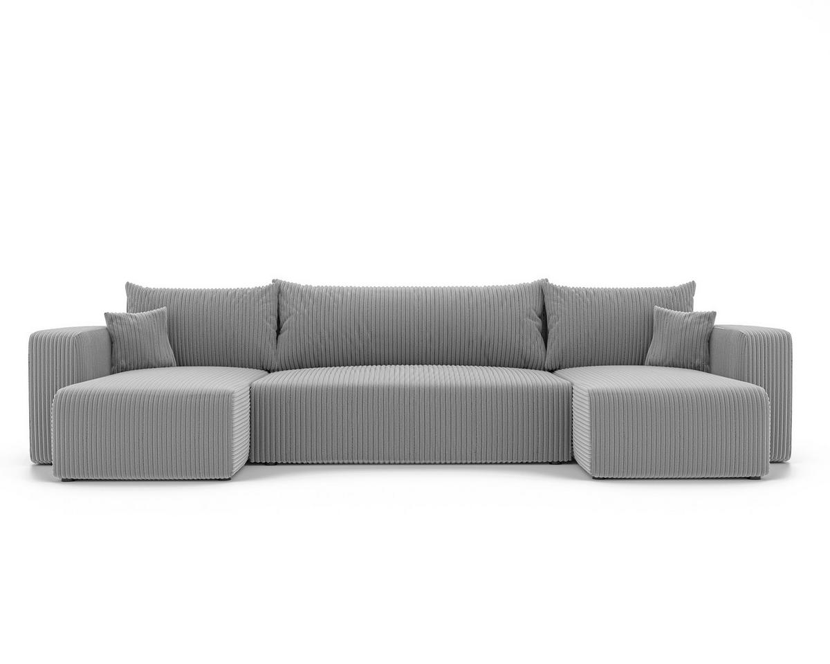 WOHNLANDSCHAFT mit Schlaffunktion und Bettkasten, Grau - Hellgrau/Schwarz, Kunststoff/Textil (318/79/145cm) - Idohome