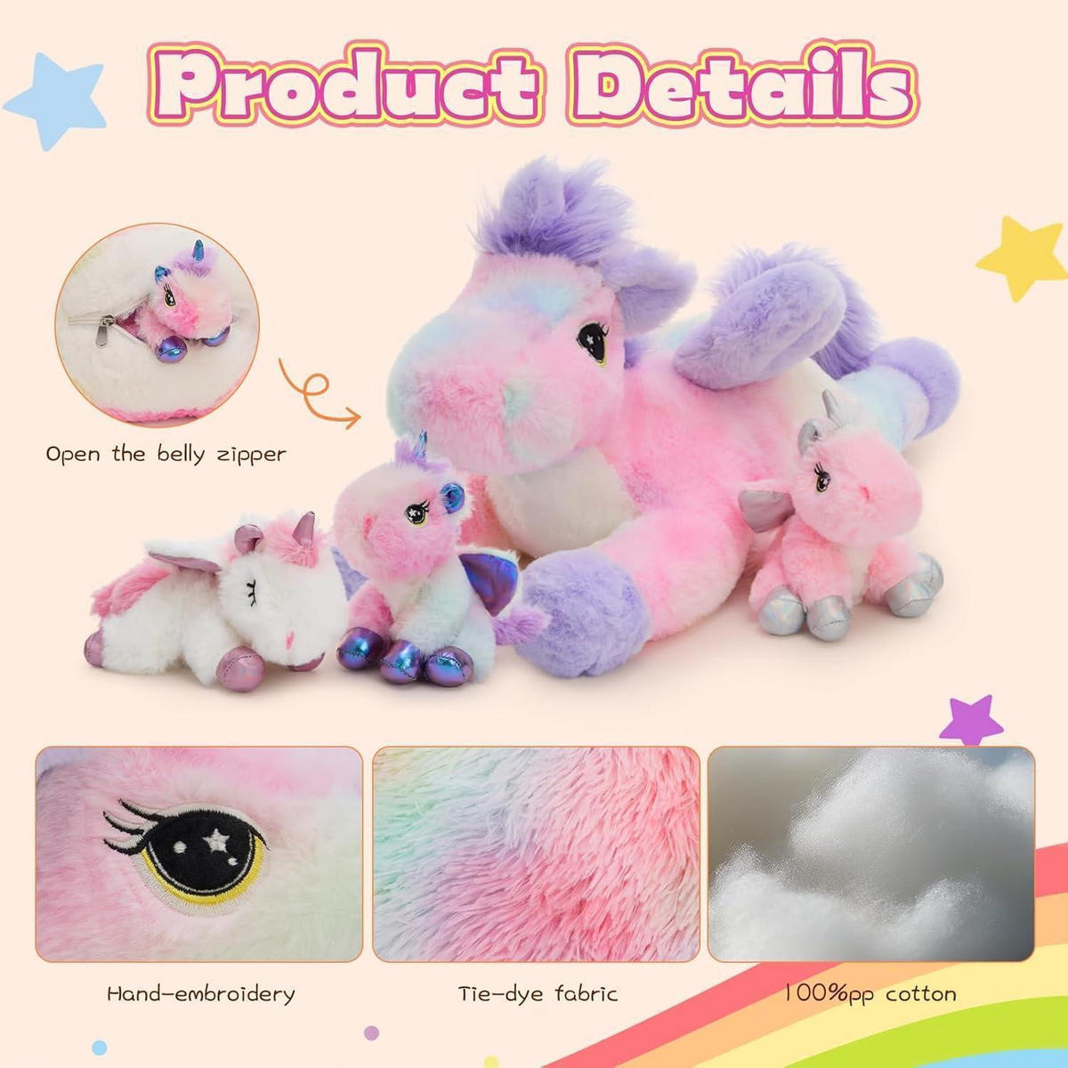 PLÜSCHTIER Einhorn 50 cm Set mit 3 Babys, leuchtet im Dunkeln - Multicolor, Textil (40/50cm)