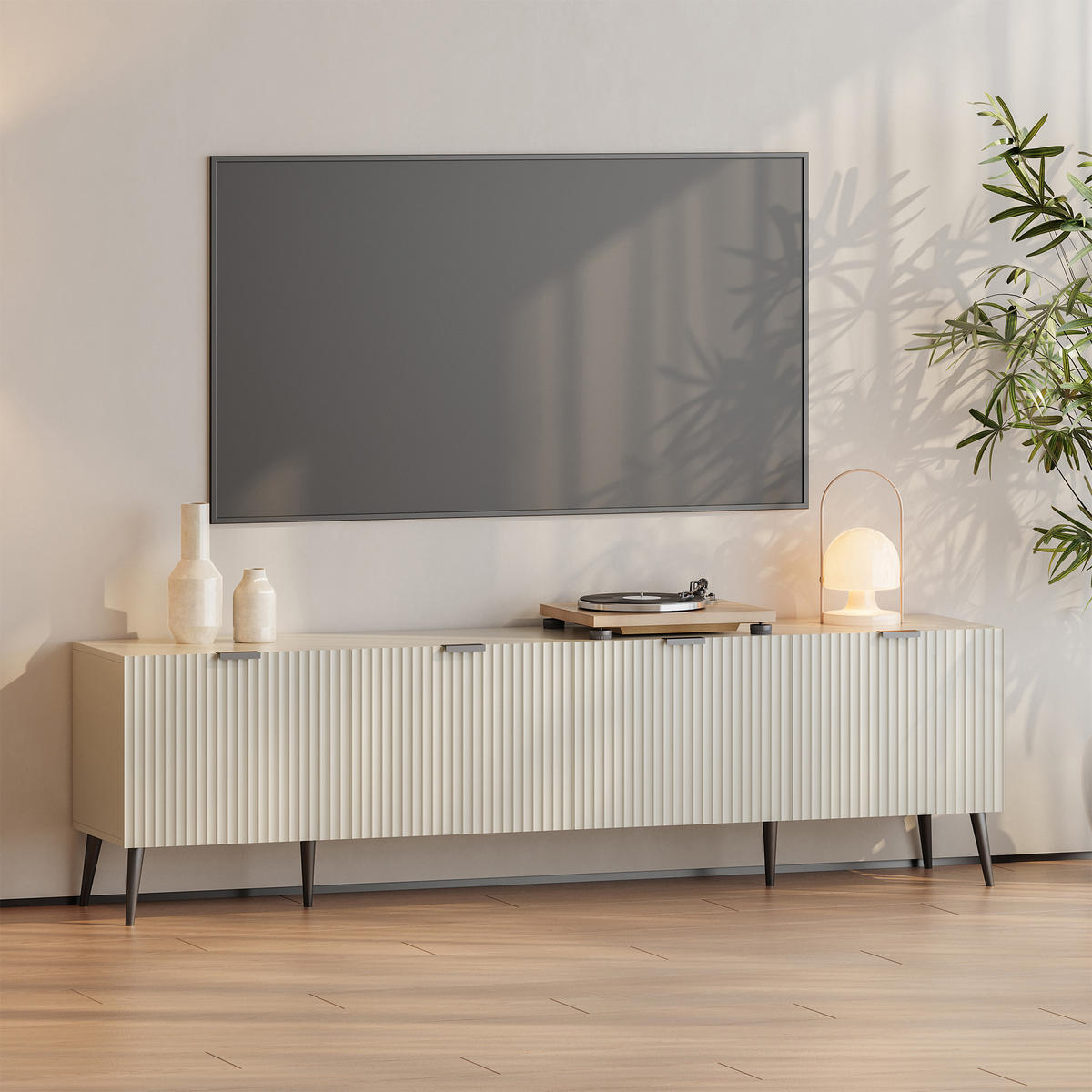 FERNSEHSCHRANK Nand - Sandfarben, Holzwerkstoff/Metall (35/51/180cm) - [en.casa]