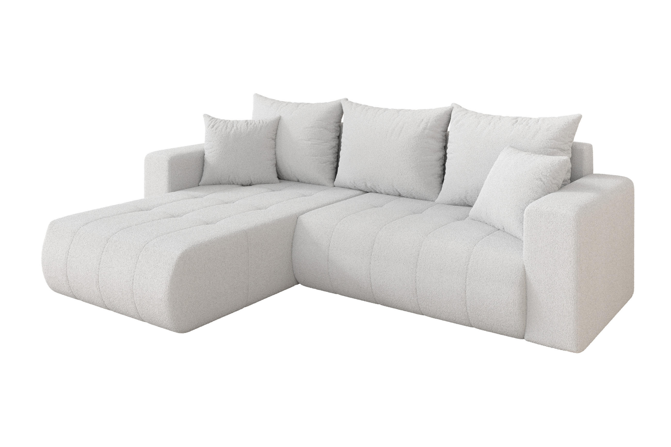 ECKSOFA mit Schlaffunktion Ottomane Links MILA-L 277x194x86 Weiß Bouclé - Schwarz/Weiß, Holzwerkstoff/Kunststoff (277/194cm) - ALTDECOR