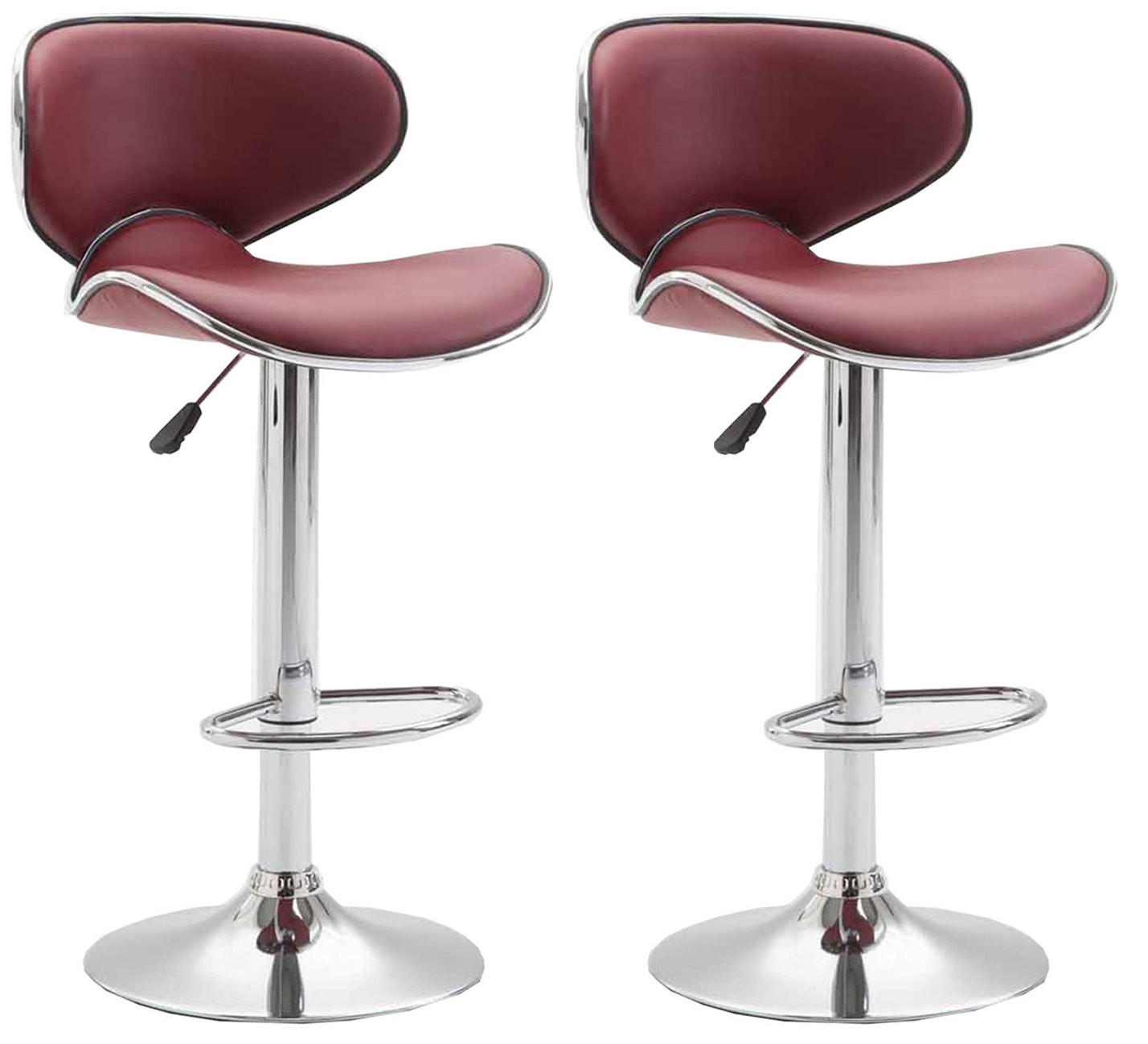 BARHOCKER 2er Set Lederlook bordeauxrot - Chromfarben/Bordeaux, Textil/Metall (46/88/49cm) - CLP