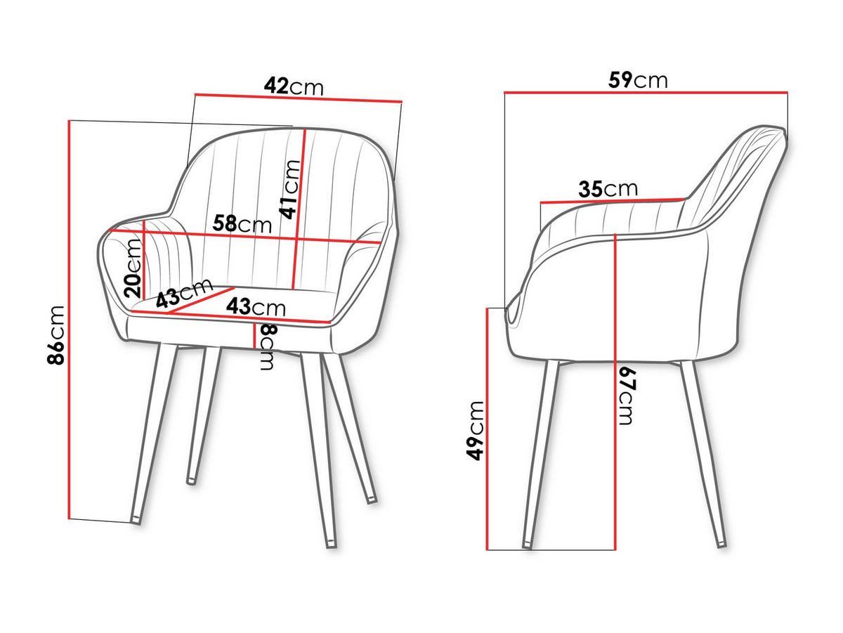 STUHL-SET Muz DC-1107/GL - Goldfarben/Schwarz, Textil/Metall (58/86/59cm) - MIRJAN24