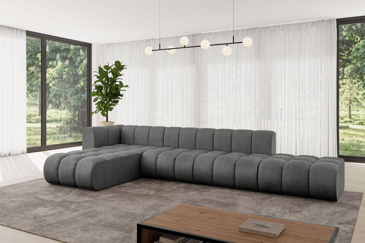 ECKSOFA modulares Sofa Zuvon-L2 - 387x177x70 cm Dunkelgrau - Dunkelgrau, Holzwerkstoff/Textil (387/177cm) - ALTDECOR