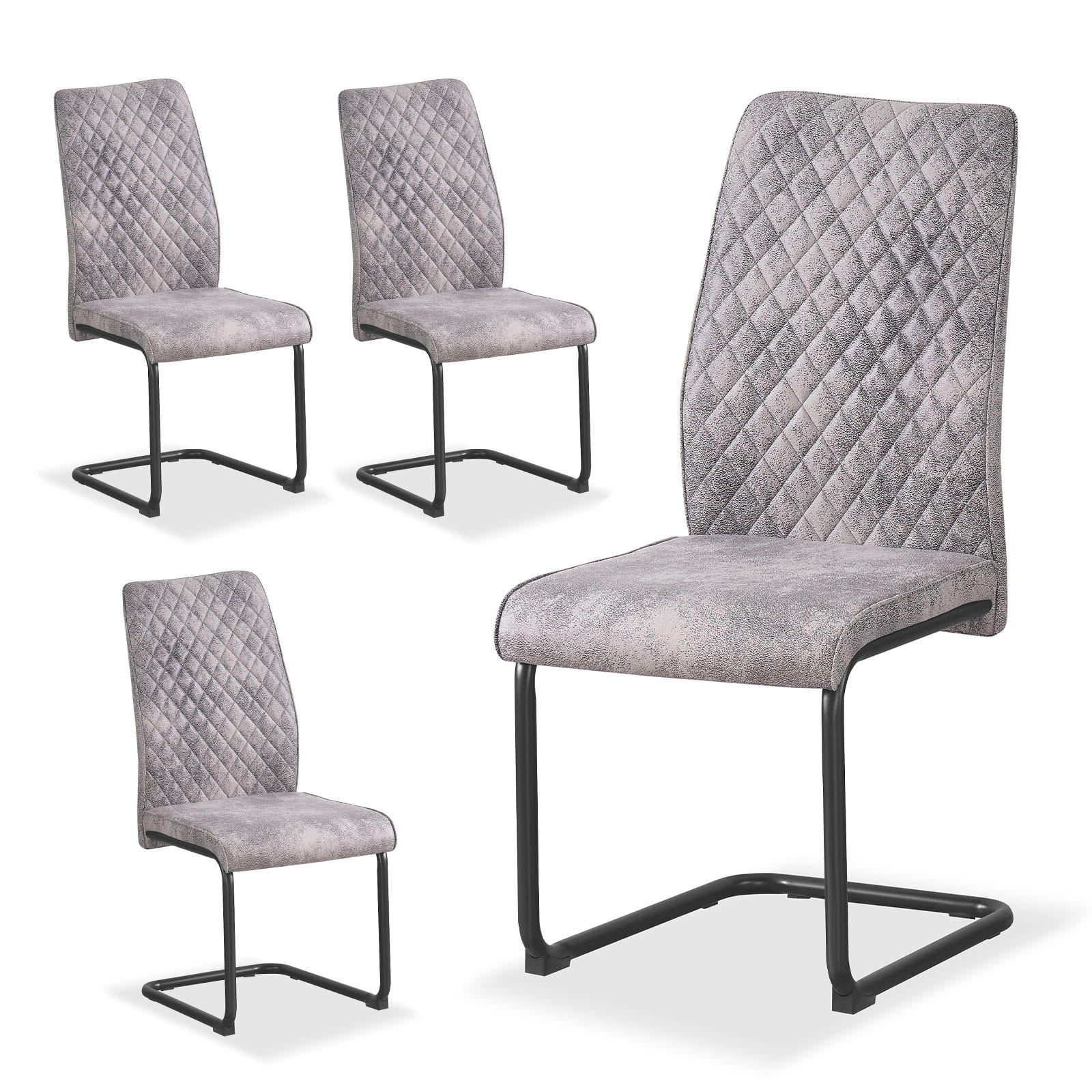 SCHWINGSTUHL THEO Grau 4 Stück - Grau, Textil/Metall (44/98/58cm) - B&D Home