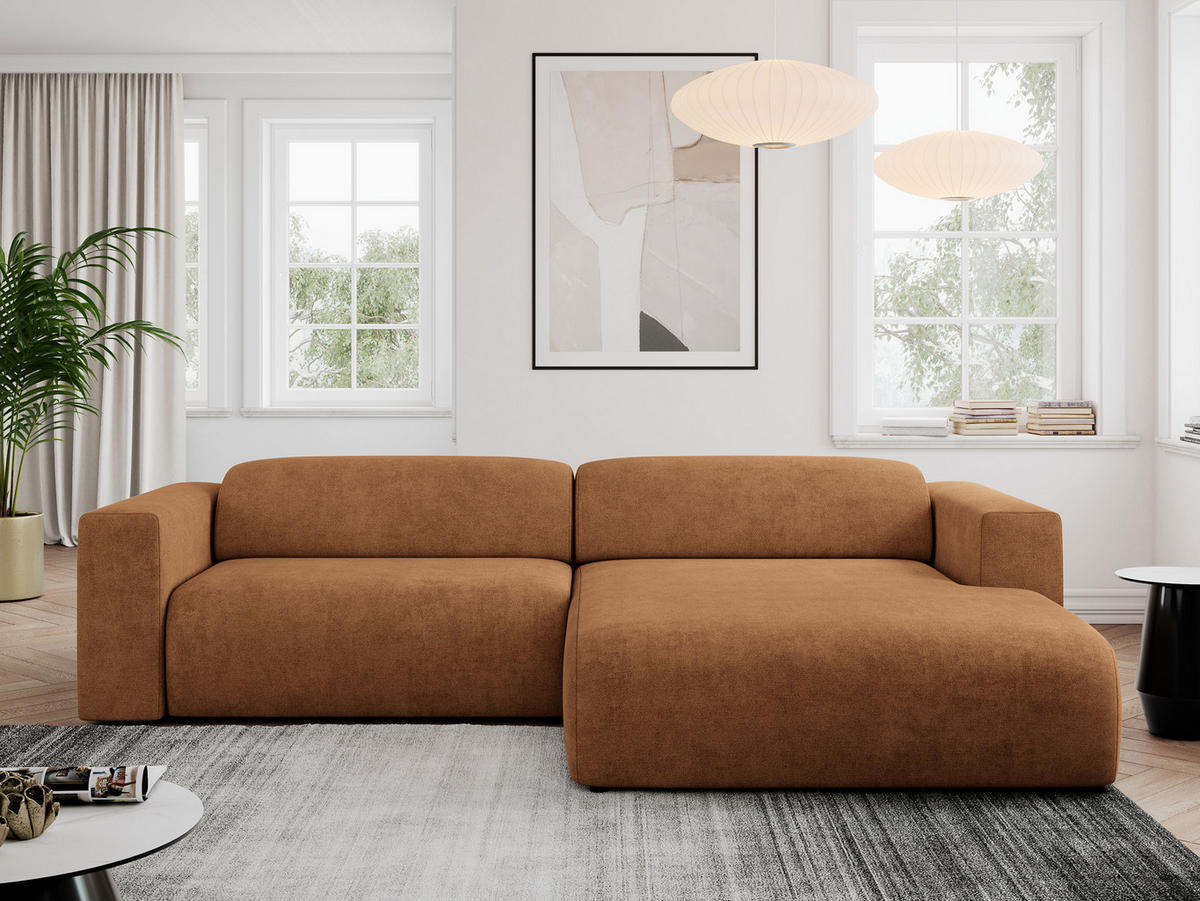 ECKSOFA PASADENA Orange Struktur - Rechts Seite - Schwarz/Orange, Kunststoff/Textil (180/288cm) - MKS