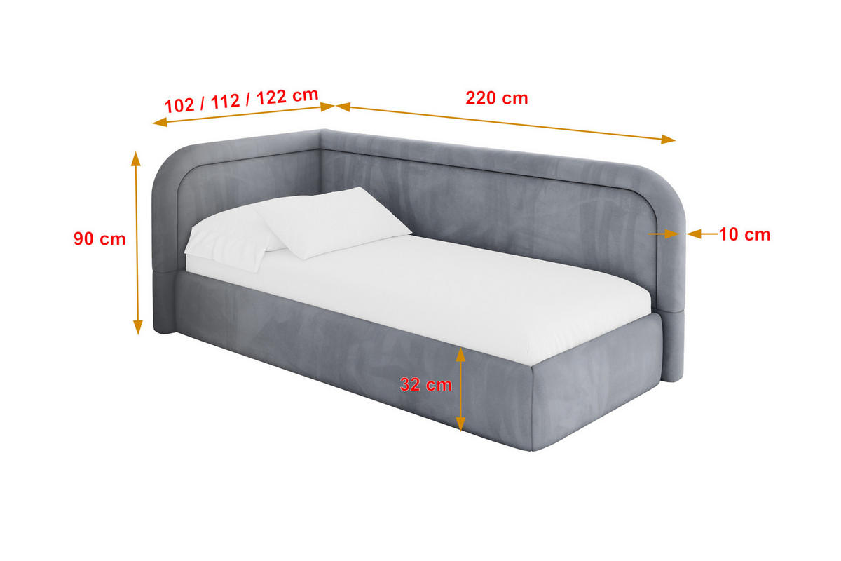 EINZELLBETT Jugendbett mit Bettkasten, Rechts - JOVY 100x200 Grau - Blaugrau, Holzwerkstoff/Textil (100/200cm) - ALTDECOR