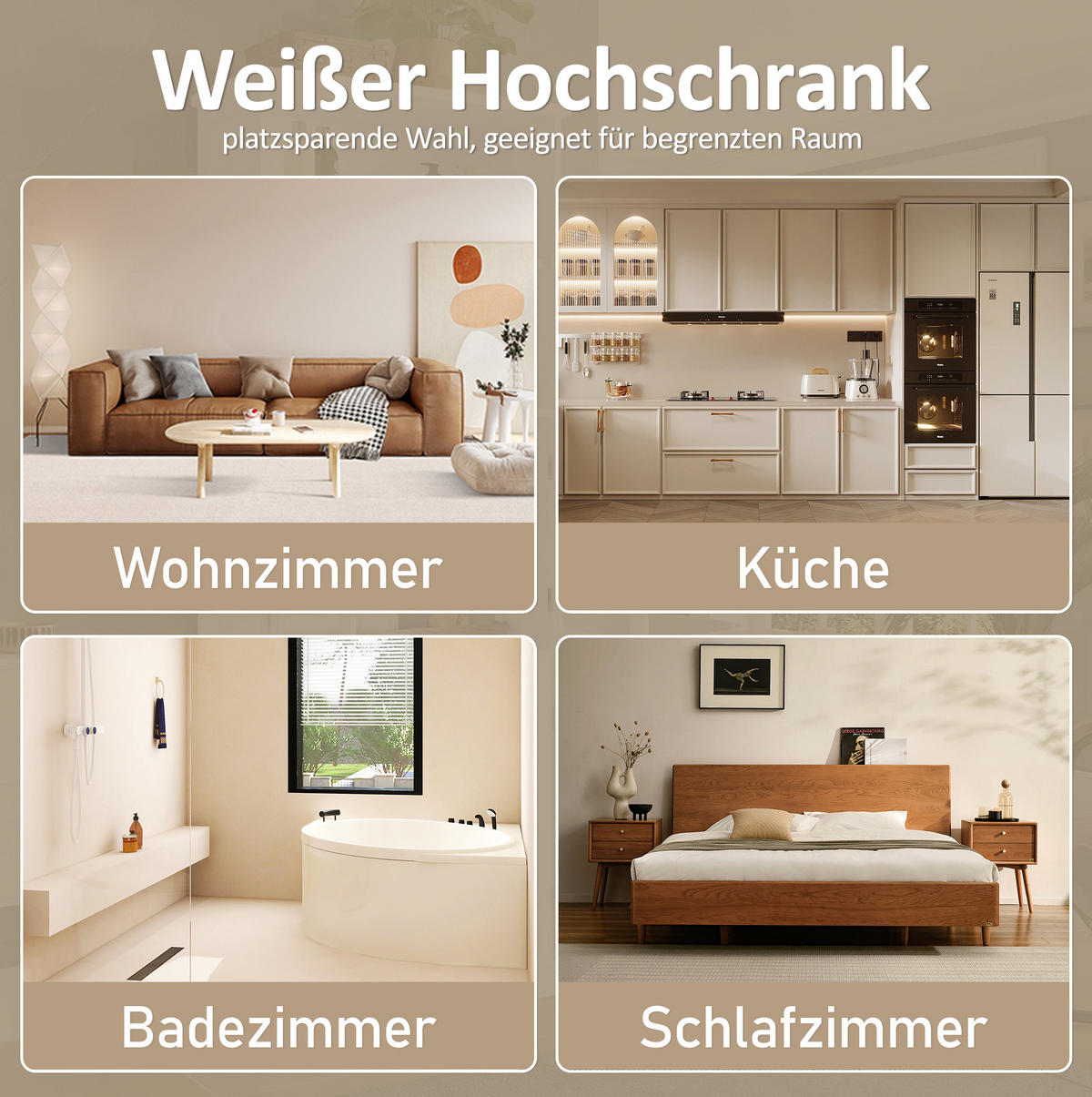 BADEZIMMER-HOCHSCHRANK 57.4x28.5x160cm in Weiß, feuchtigkeitsbeständig mit 4 Türen - Weiß, Holzwerkstoff (57.4/160/28.5cm) - Modfu