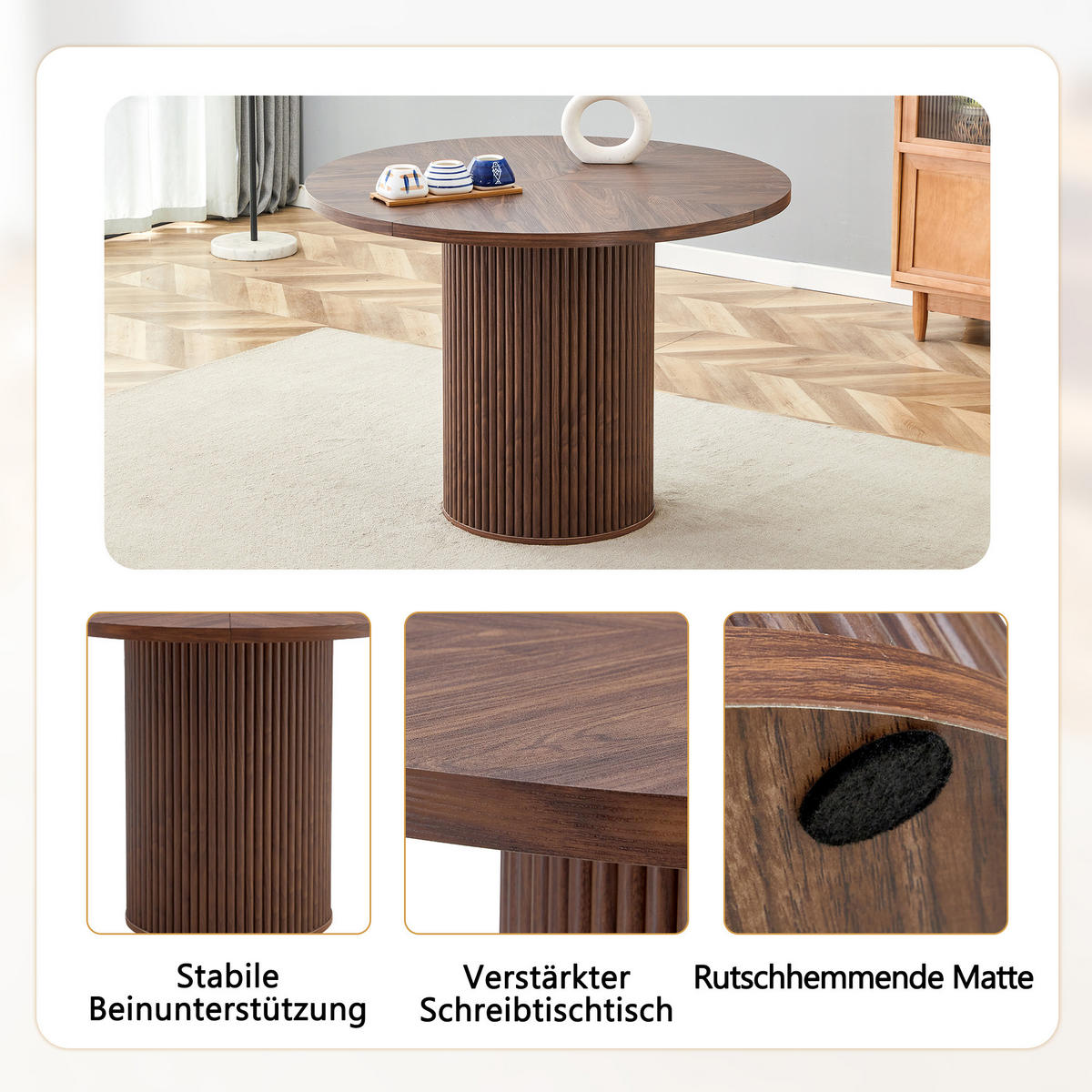 ESSTISCH 100/100/76 cm Walnuss MDF Rundtisch mit Stauraum im Tischbein - Walnussfarben, Holzwerkstoff (100/100/76cm) - OKWISH
