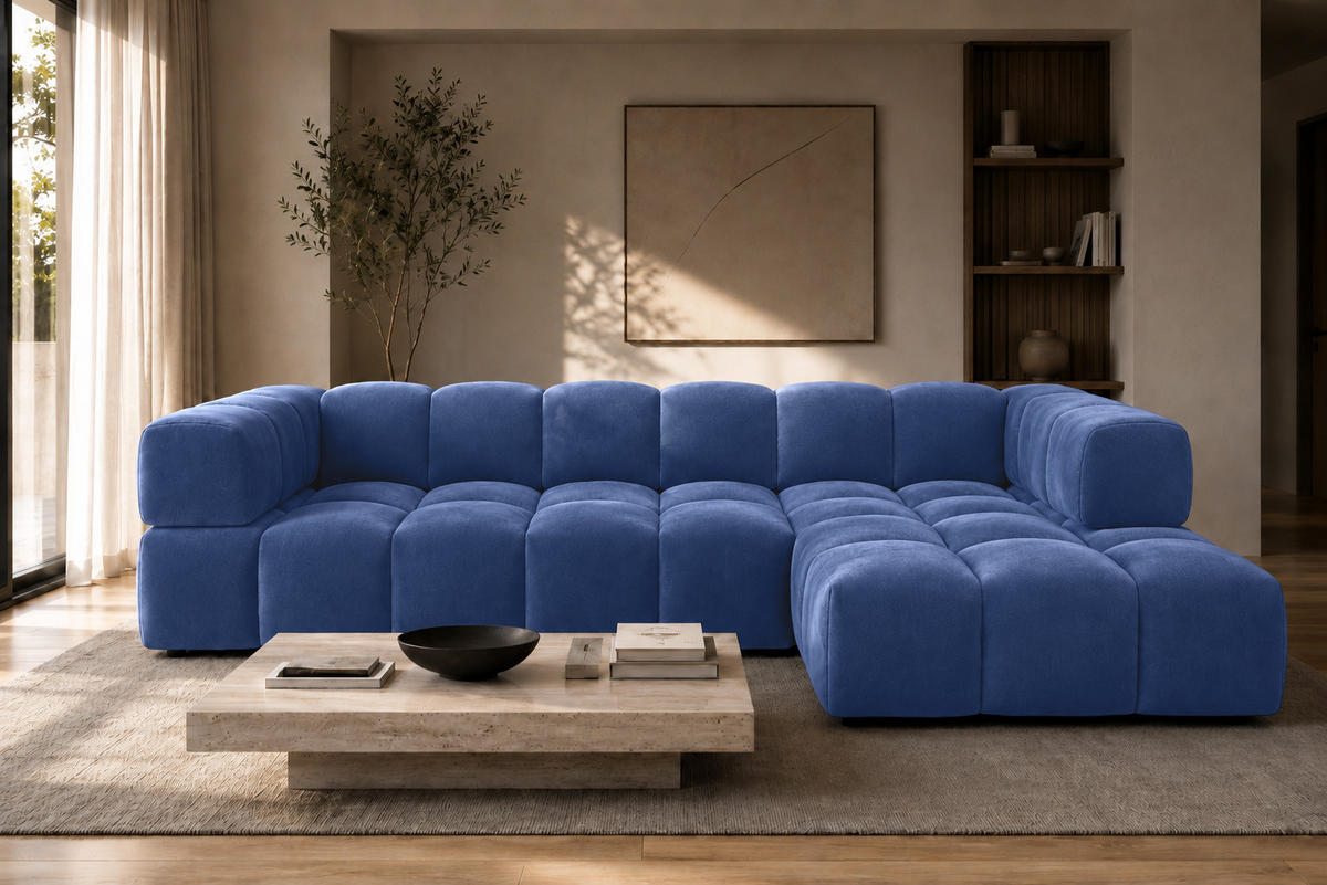 ECKSOFA L-Form, Veloursstoff Bluvel, Tintenblau, Rechts, Averro XL - Blau, Holz (320/150cm) - Kaiser Möbel