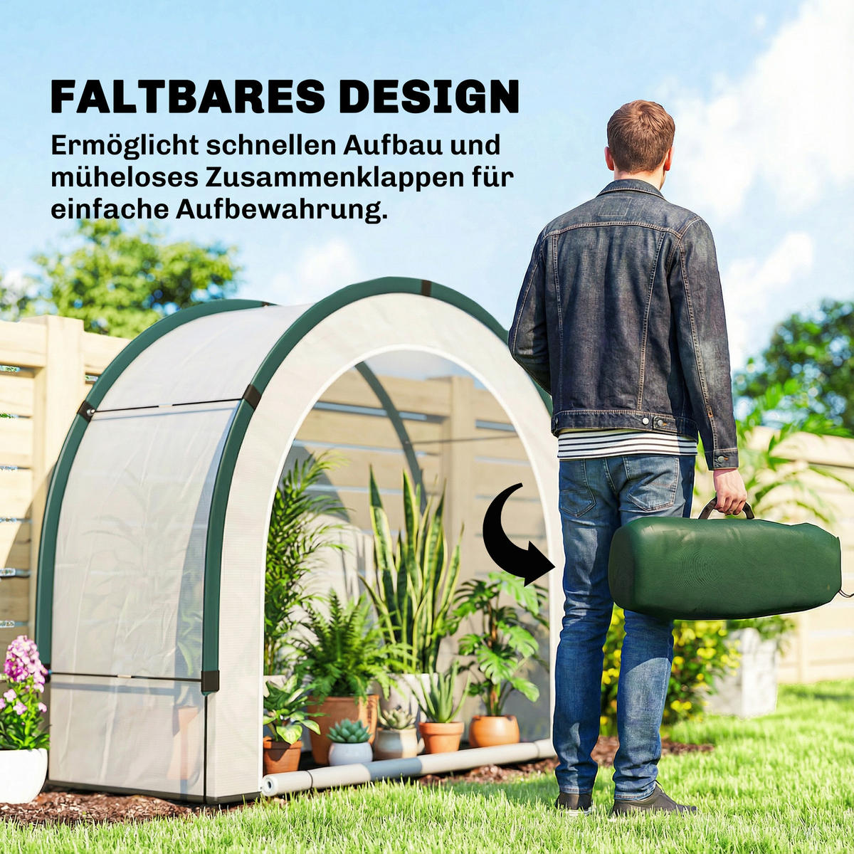 GEWÄCHSHAUS aus PE Fiberglas Grün - Grün, Kunststoff (80/164/200cm) - Outsunny