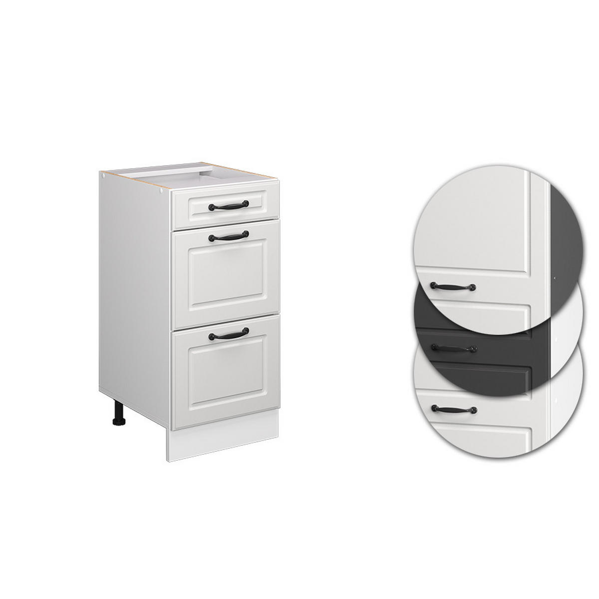 KÜCHENUNTERSCHRANK R-Line Weiß Landhaus 40 cm mit Schubladen, ohne AP - Creme/Weiß, Holzwerkstoff (40/81.6/46cm) - Vicco