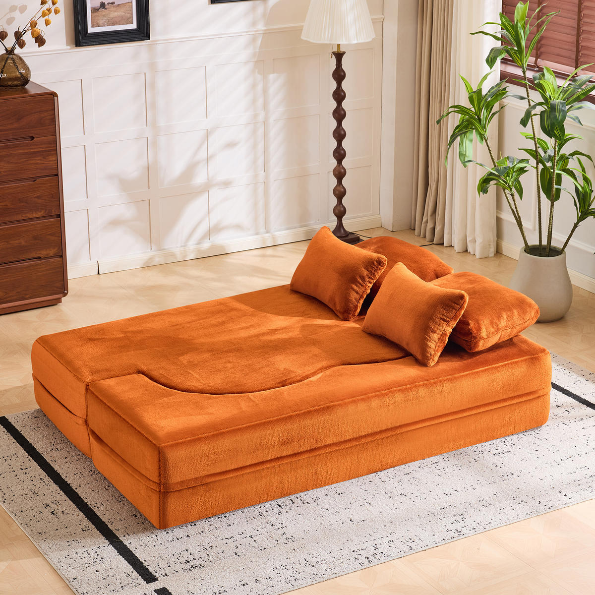 2-SITZER SCHLAFSOFA Flanell Orange mit 4 Kissen - Orange, Textil (198/76/120cm) - WISHDOR