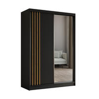 ŠATNÍ SKŘÍŇ S POSUVNÝMI DVEŘMI NELVIA, 150/216/61 cm 2dveřová se zrcadlem, černá - černá, kompozitní dřevo (150/216/61cm) - MASSENO