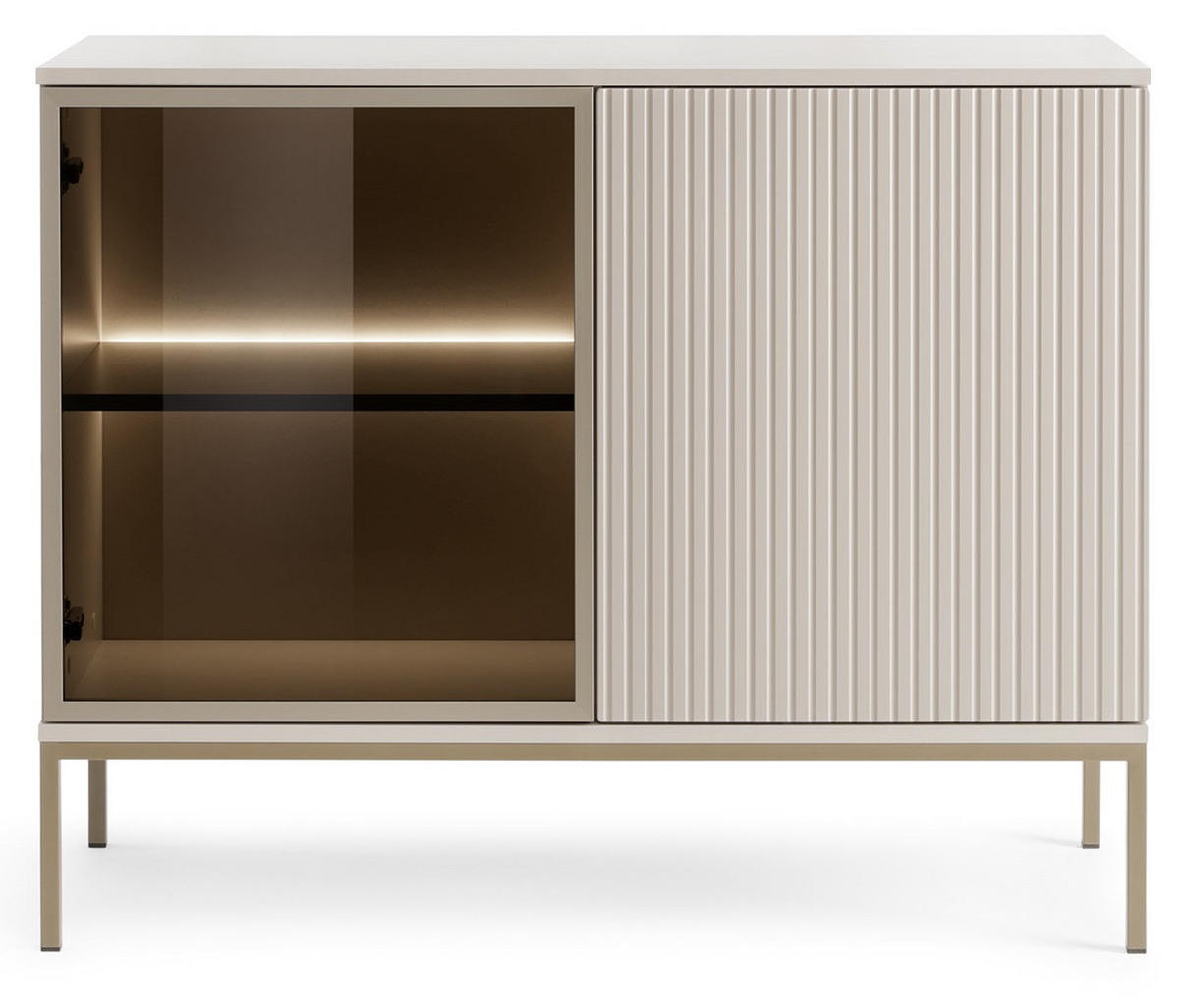 KOMMODE 100 cm Haller mit Lamellen, LED-Beleuchtung, Kaschmir - Beige, Holz (104/83/39cm) - Emporius