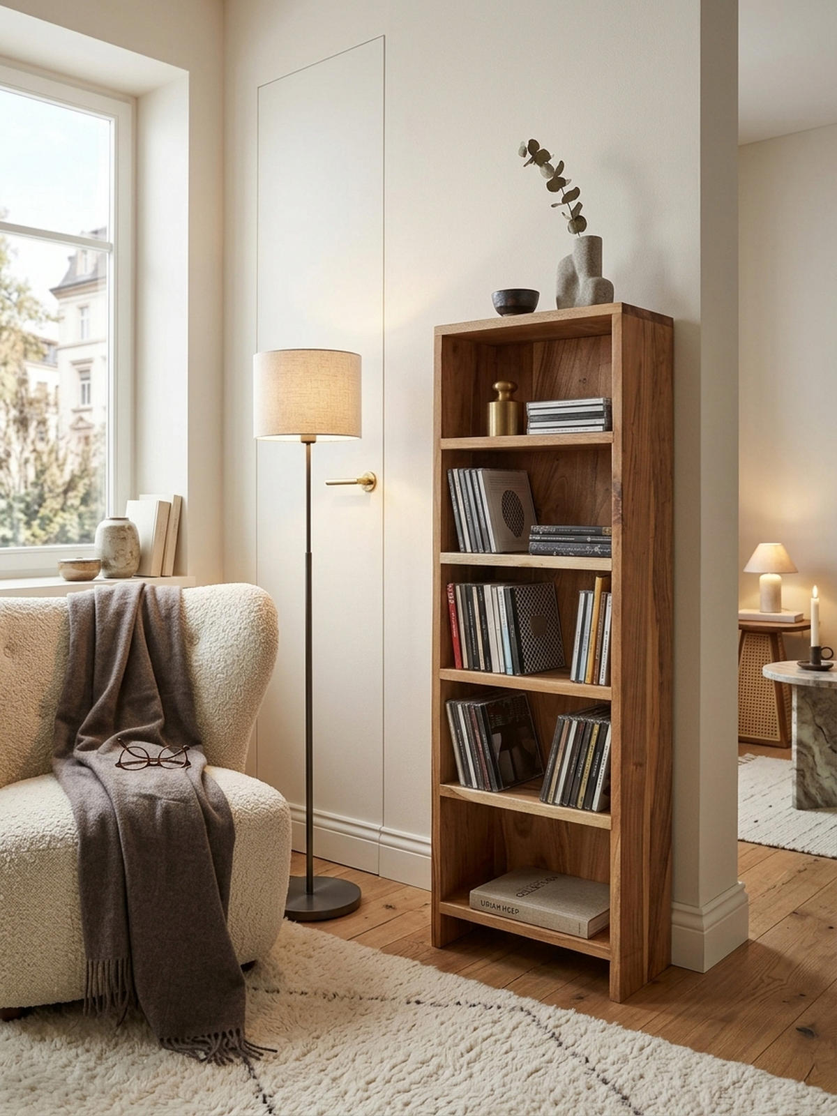 CD-REGAL Massivholz Pflegeleicht 90cm, Beige 30x17x90 cm - Beige, Holz (30/90/17cm) - KADIMA DESIGN