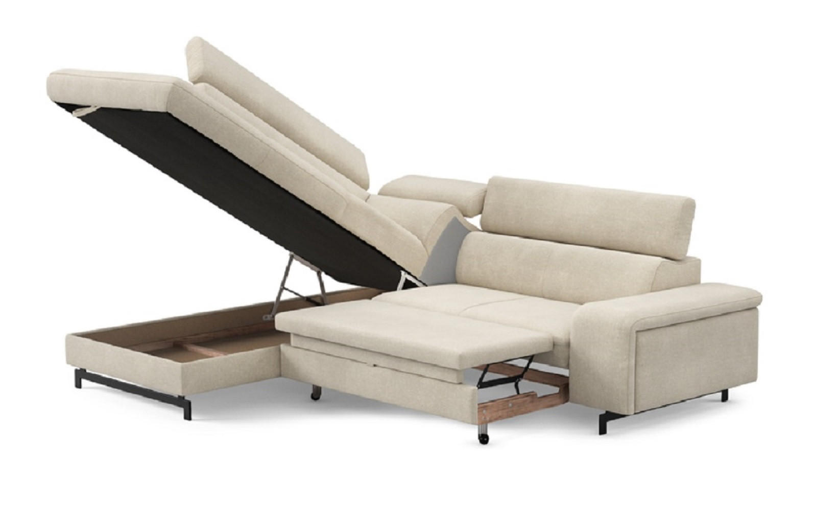 ECKSOFA mit Schlaffunktion und Bettkasten - Beige/Schwarz, Kunststoff/Textil (262/215cm) - Cotta