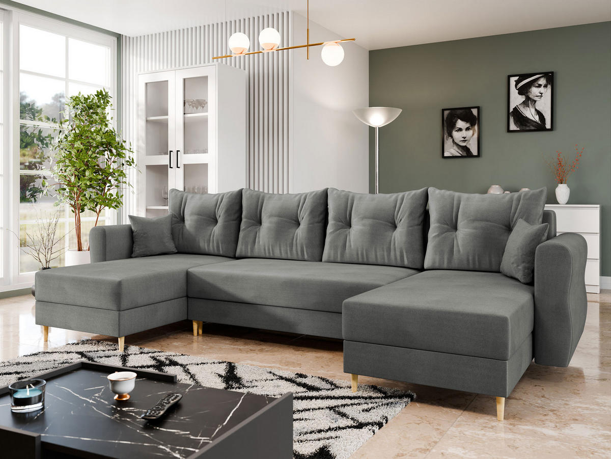 WOHNLANDSCHAFT Zako U - Naturfarben/Grau, Holz/Textil (310/85/138cm) - MIRJAN24