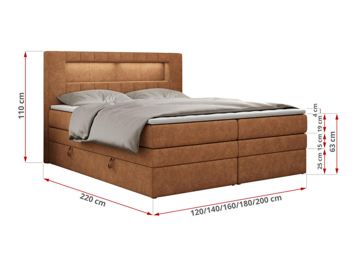 BOXSPRINGBETT GOLD-5 KING LED 160/200 Orange Struktur - H3 - Orange, Holz/Textil (160/200cm) - MKS