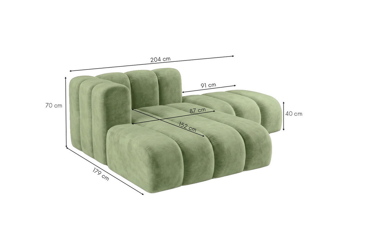 CHAISELONGUE Modulare Mit Hocker, Velvet-Stoff Riviera, Olive, Links, GRAND - Olivgrün, Holz (204/179cm) - Kaiser Möbel