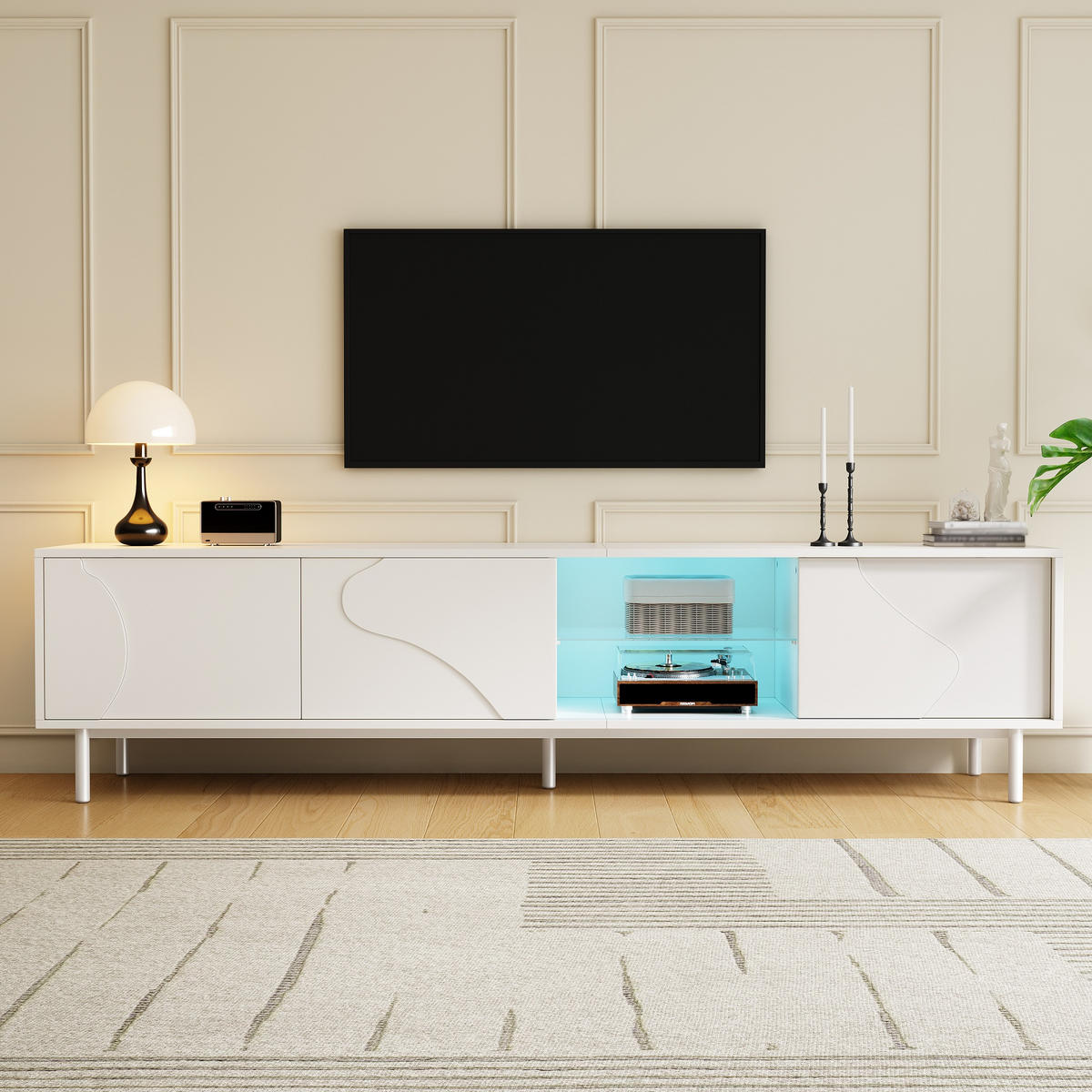 TV-ELEMENT180X40X45CM WeißLowboard mit LEDBeleuchtung und Schiebetüren - Weiß, Holz (47.5/18.01/115.01cm) - Raelunyi