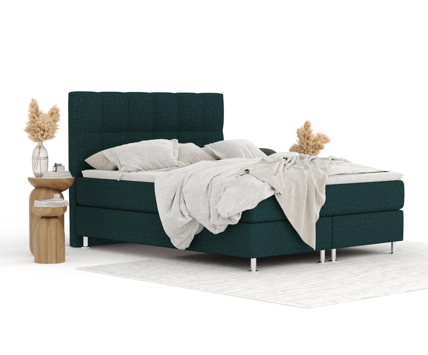 Thumbnail - Maison de Reve Boxspringbett, Grün, Textil, Buche, Kiefer, H3, Höhe ca. 21 cm, 200x200 cm, FSC 100%, Made in EU, Oeko-Te...