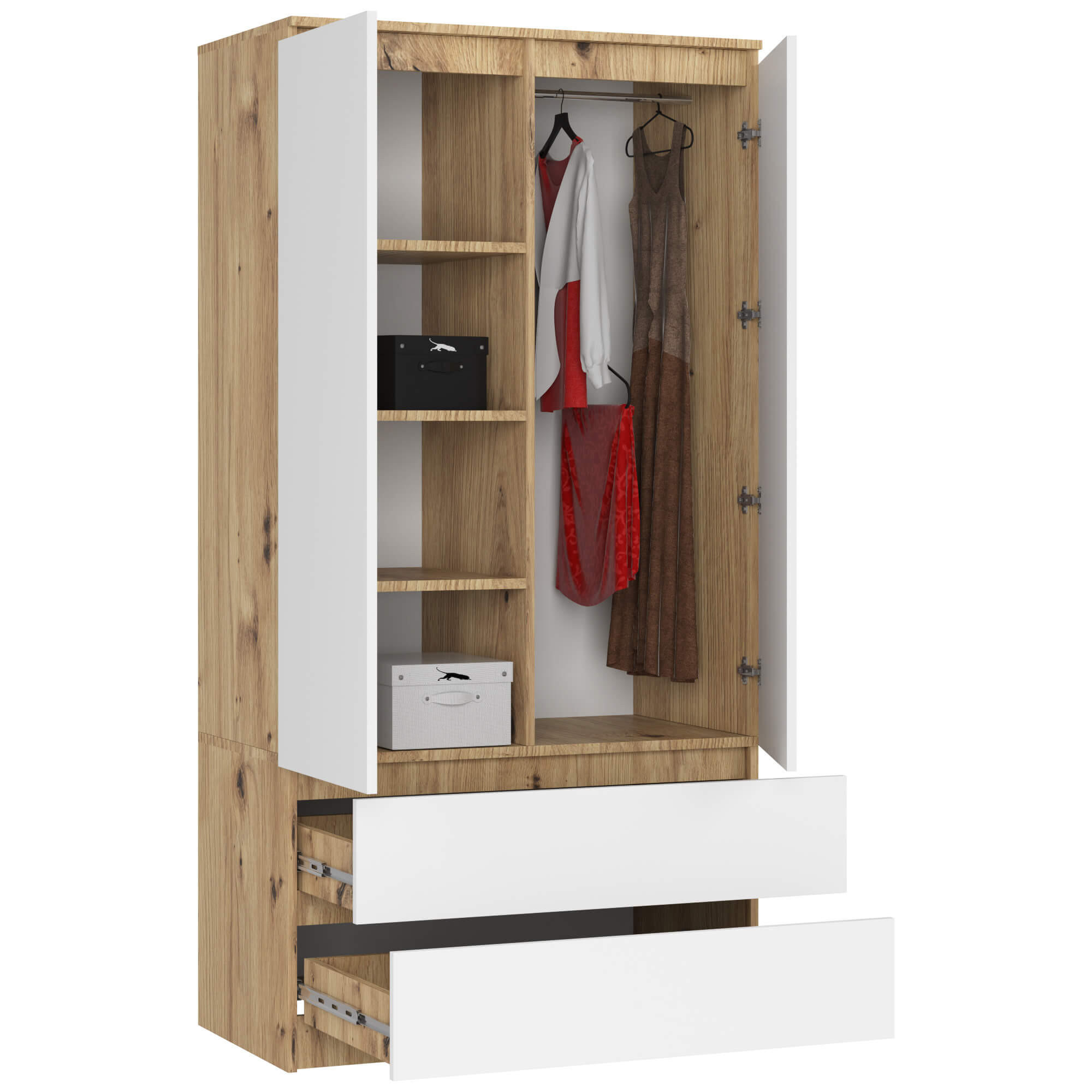 KLEIDERSCHRANK Eiche Artisan, Weiß 180x51x90 cm - Weiß/Eiche Artisan, Holzwerkstoff (180/180/51cm) - Akord