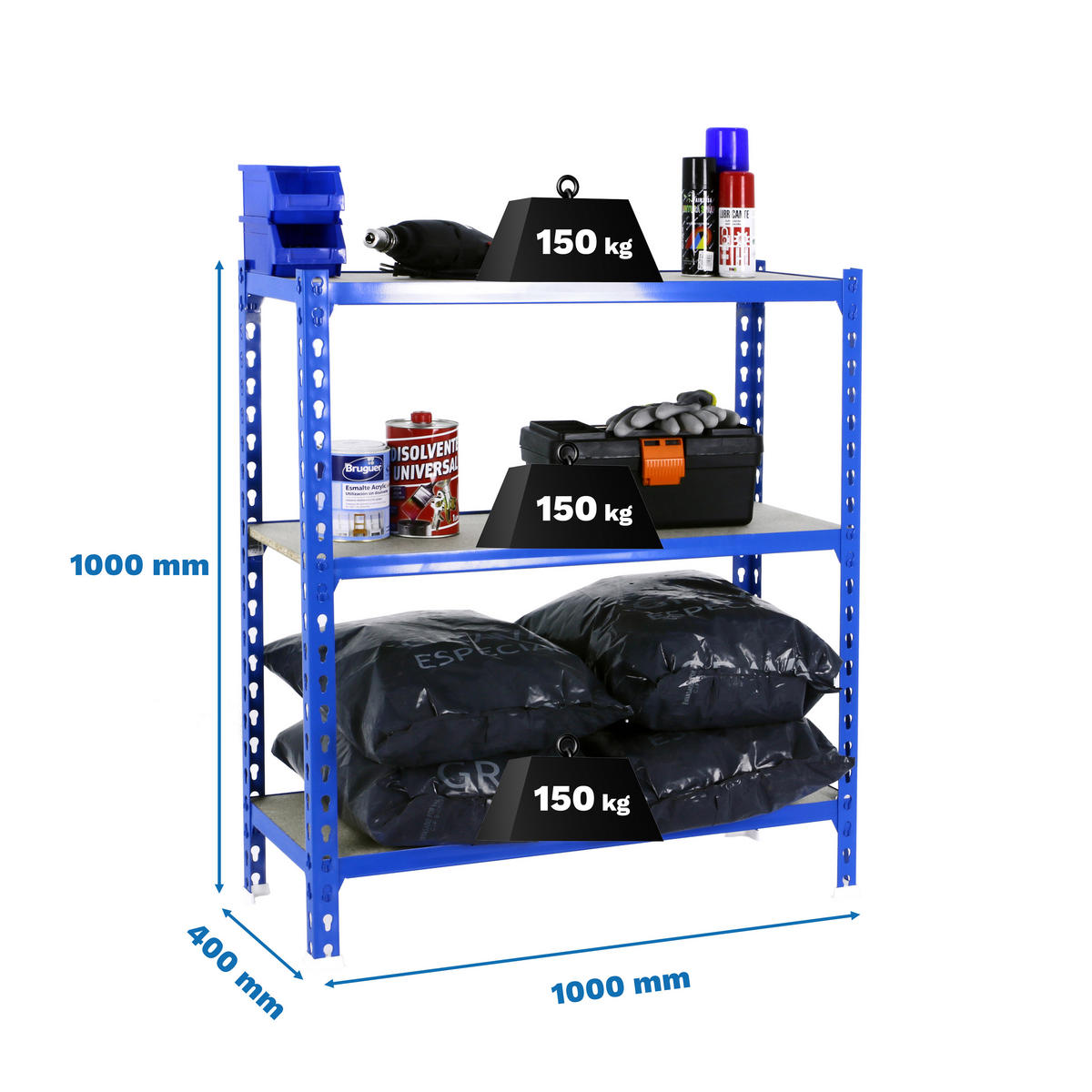 SCHWERLASTREGAL Small Muli HxBxT 100 x 100 x 40 cm 3 Fachböden Fachlast 150 kg Blau - Blau, Metall (100/100/40cm) - PROREGAL