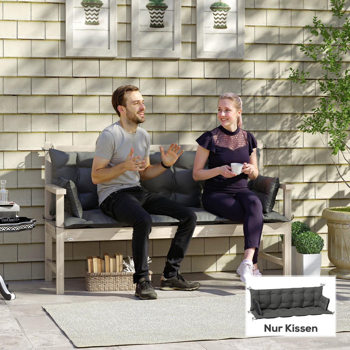 BANKAUFLAGE 3 Sitzer 180x110x8 cm - Dunkelgrau, Kunststoff (110/8/180cm) - Outsunny