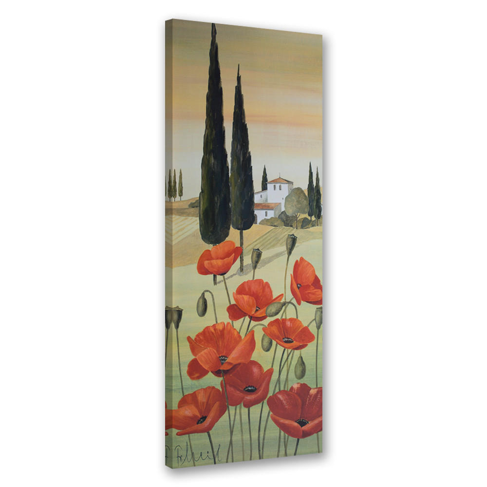 WANDBILD toskanische landschaft mit mohnblumen - Rot, Textil (30/90cm) - Feeby