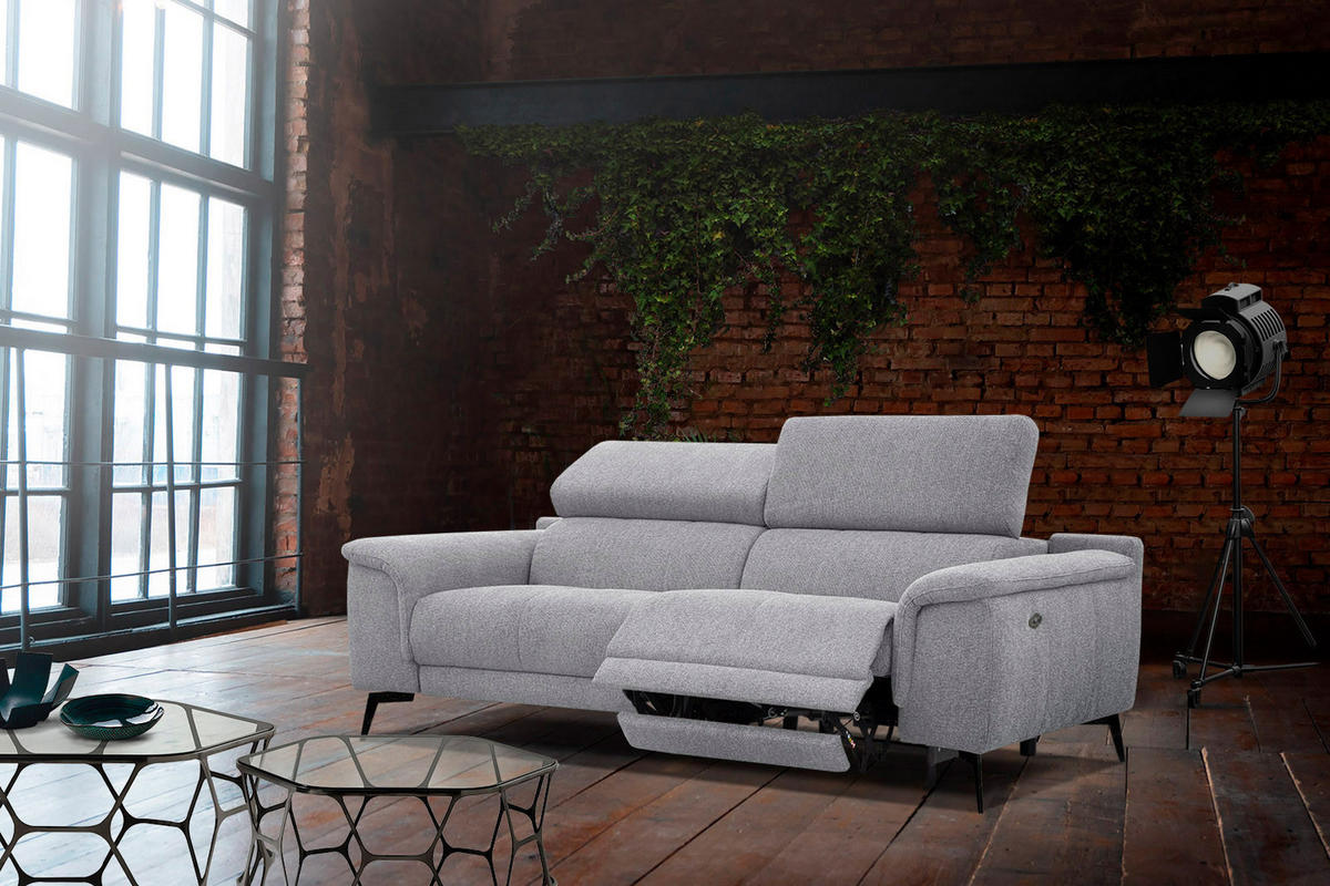 RELAXSOFA FIERO 3-Sitzer mit 1 Relaxfunktion, silberfarben - Silberfarben/Schwarz, Holzwerkstoff/Textil (212/82/103cm) - Courtois Laville