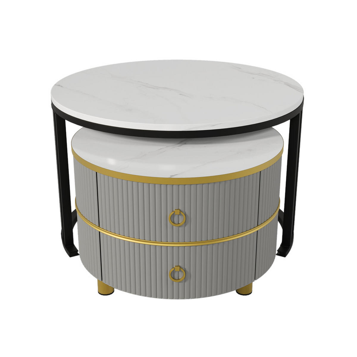 COUCHTISCH 2-in-1 Rund Hochglanz 2 Schubladen Schwarz-Weiß-Grau - Grau, Holz (56/56/34.5cm) - FLIEKS