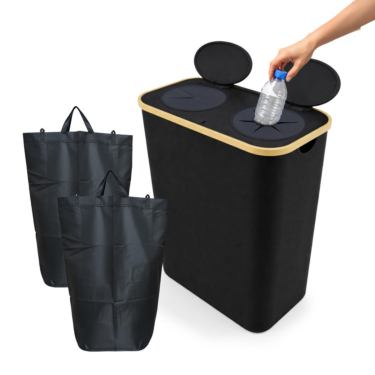 PFANDFLASCHEN-SAMMELBEHÄLTER - Schwarz, Holz/Kunststoff (57/80/37cm) - Relaxdays