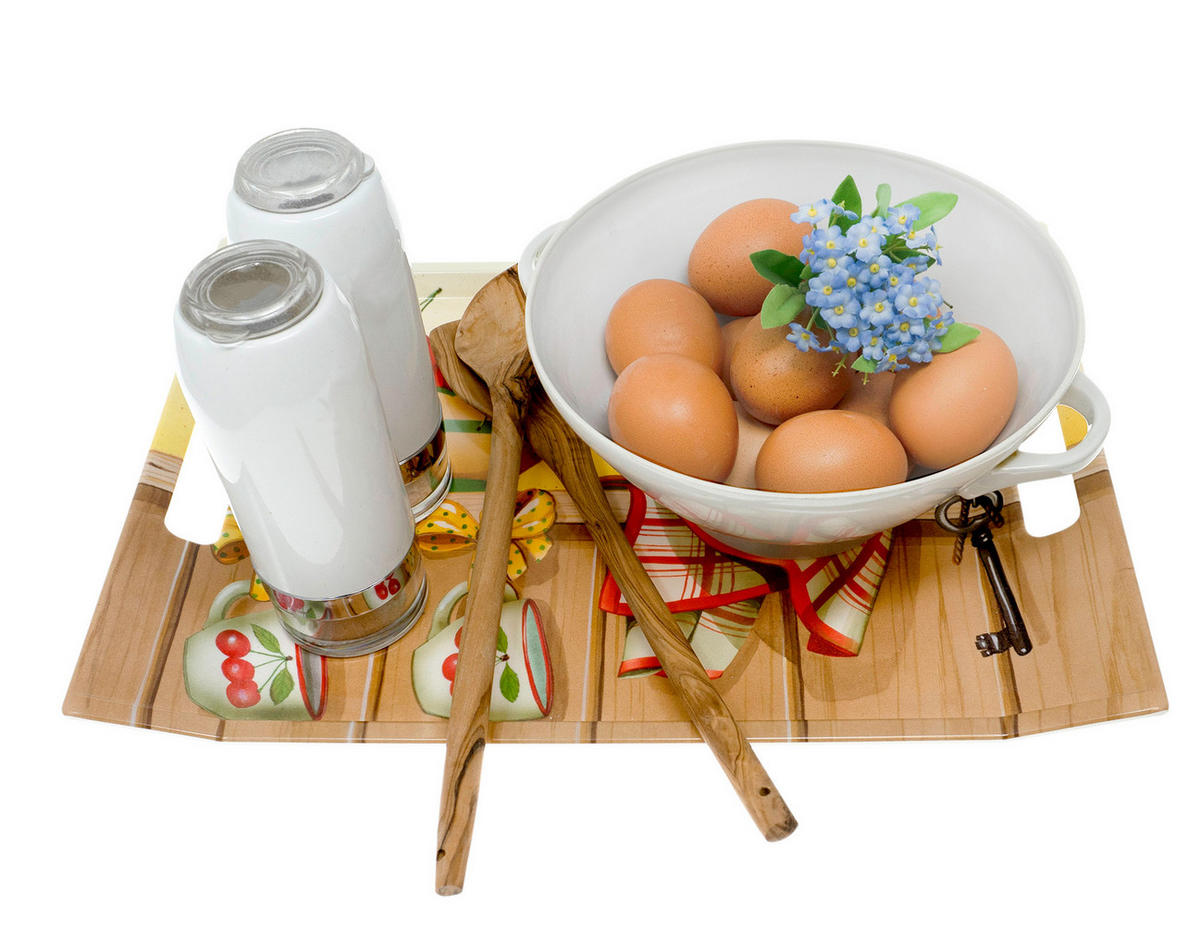 TABLETT Frühstück, rechteckige Serviertablett mit Griff 38x27 cm - Grau, Kunststoff (27/3/38cm) - Lashuma
