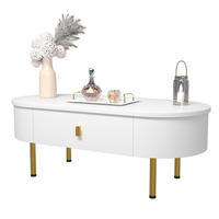 COUCHTISCH 108/50/40 cm Weiß mit 2 Schubladen und goldenen Griffen - Weiß, Holzwerkstoff (108/50/40cm) - OKWISH