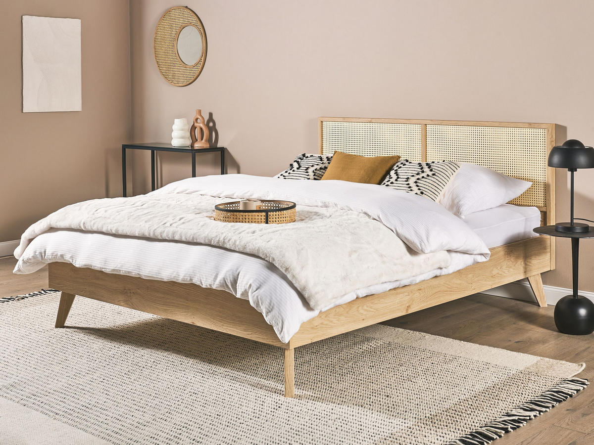 BETT 160/200cm Heller Holzfarbton Monpazier - Hellbraun, Naturmaterialien (160/200cm) - Beliani