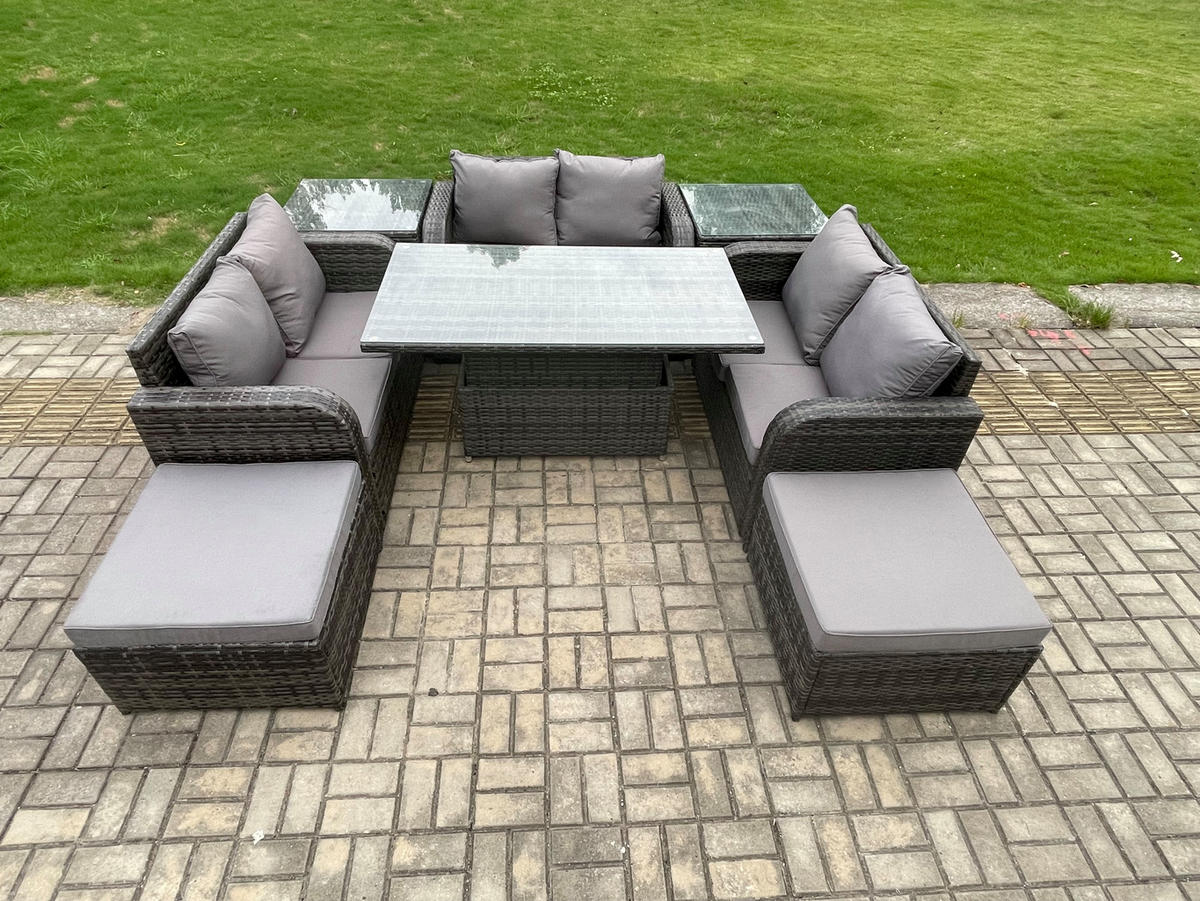 GARTENSOFA SET Polyrattan Dunkelgrau 8-Sitzer - Dunkelgrau, Metall - Fimous