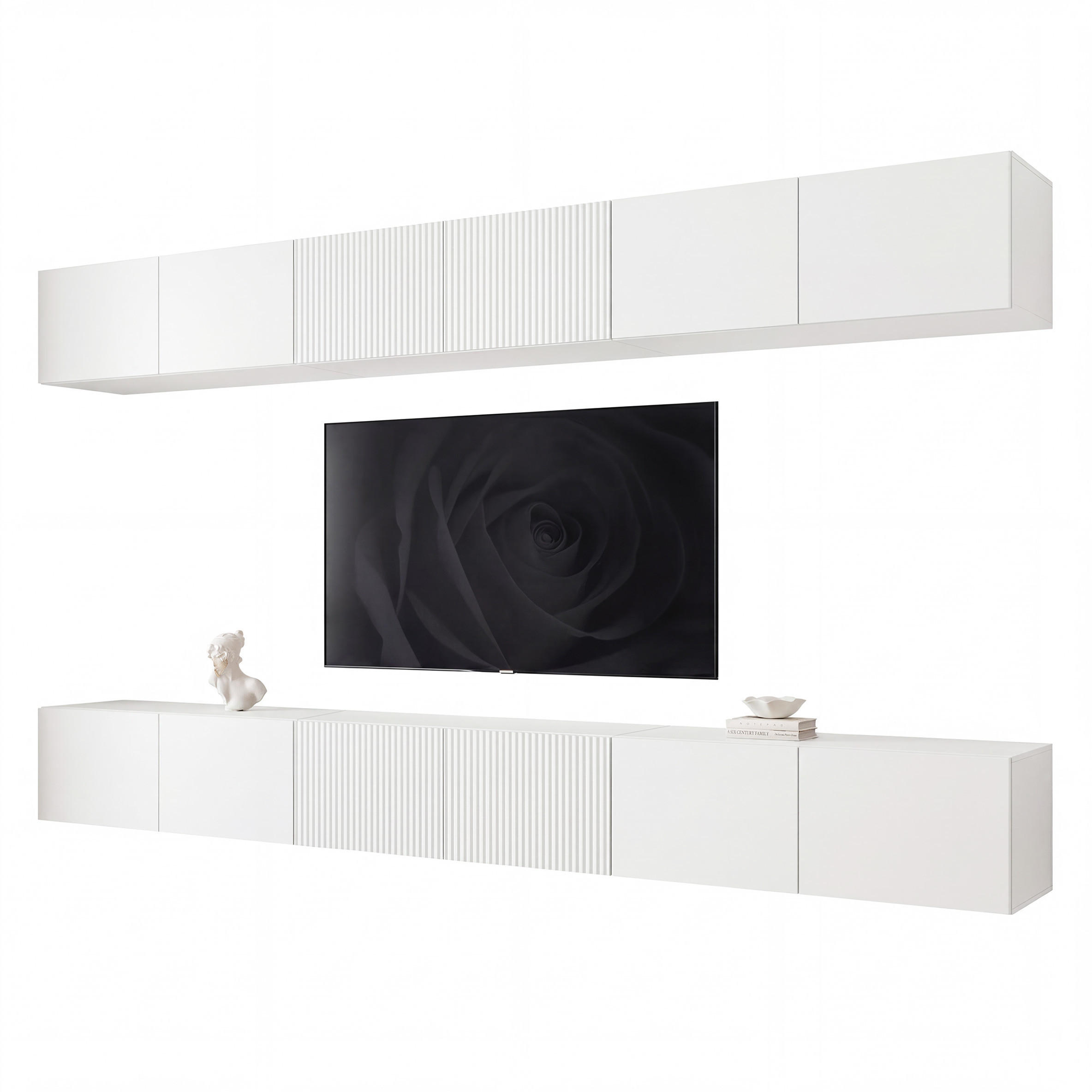TV-LOWBOARD ANGEL X mit LED-Beleuchtung, 300 cm Weiß matt - Weiß, Holzwerkstoff (300/72/40cm) - Idohome