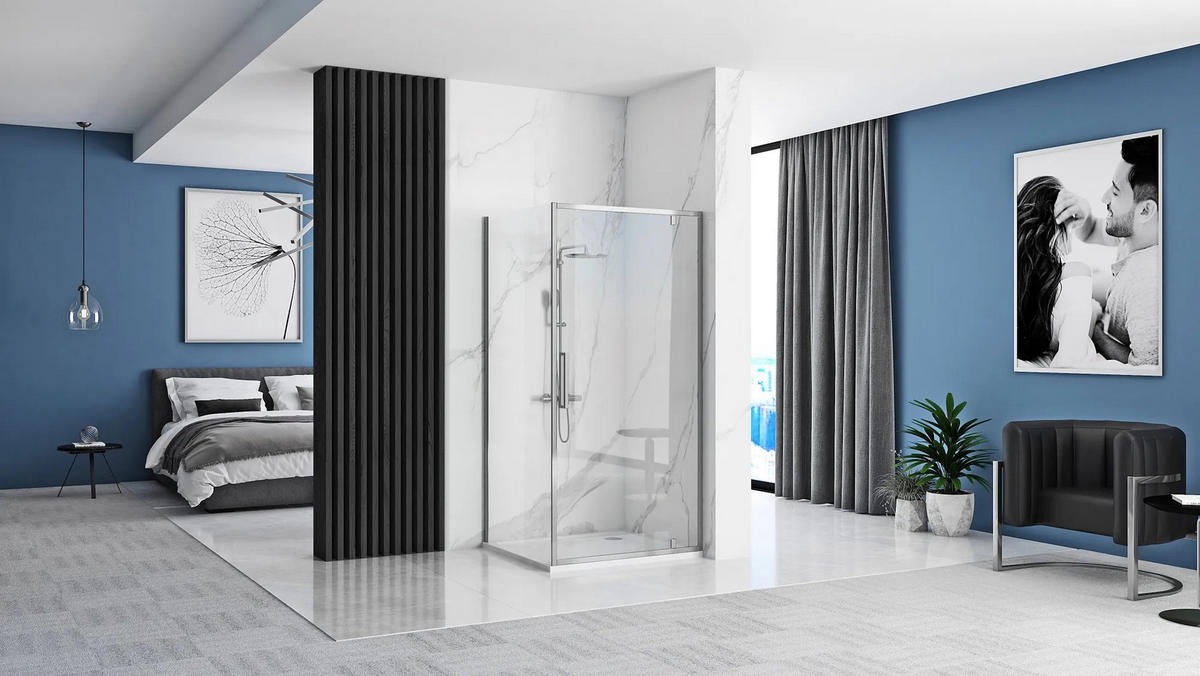 DUSCHKABINE Rea Rapid Swing Chrom 100x80 - Chromfarben, Glas (100/80/195cm) - REA