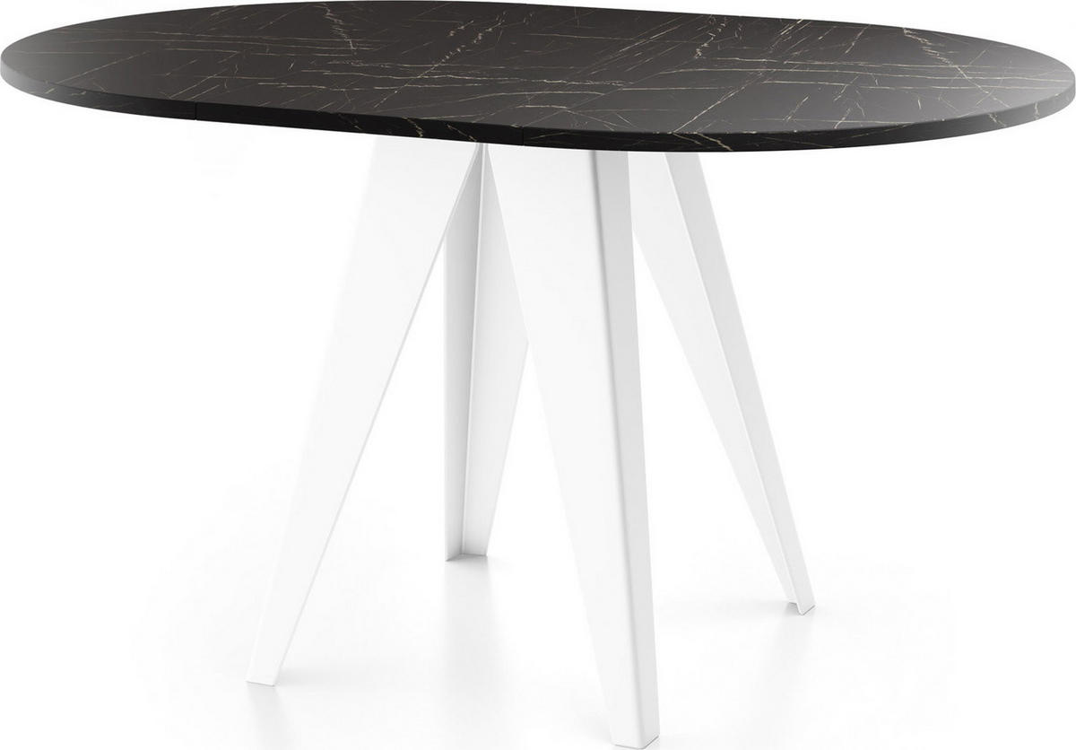 JEDÁLENSKÝ STÔL Griffin Okrúhly Rozkladací s Bielami Kovovými Nohami, Čierna Mramor 100-140/100/76 cm - čierna/biela, kov/kompozitné drevo (100/140/76cm) - WFL GROUP