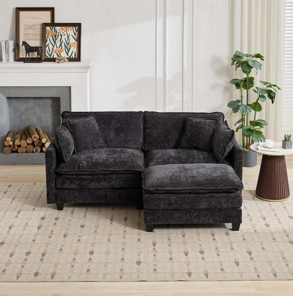 2-SITZER-SOFA aus Chenille in Schwarz mit modularem Design - Schwarz, Textil (75/84/198cm) - Modfu